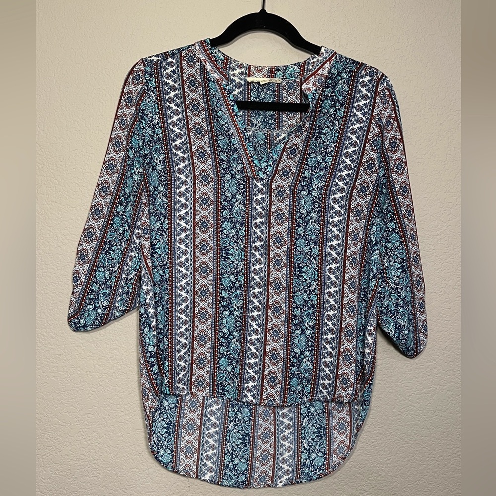 Pink Rose | Blue Red Paisley Geometric Floral Pattern Design Women Top Blouse